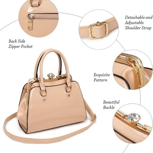 Leather handbag shiny patent leather shoulder bag - Picture 8 of 16